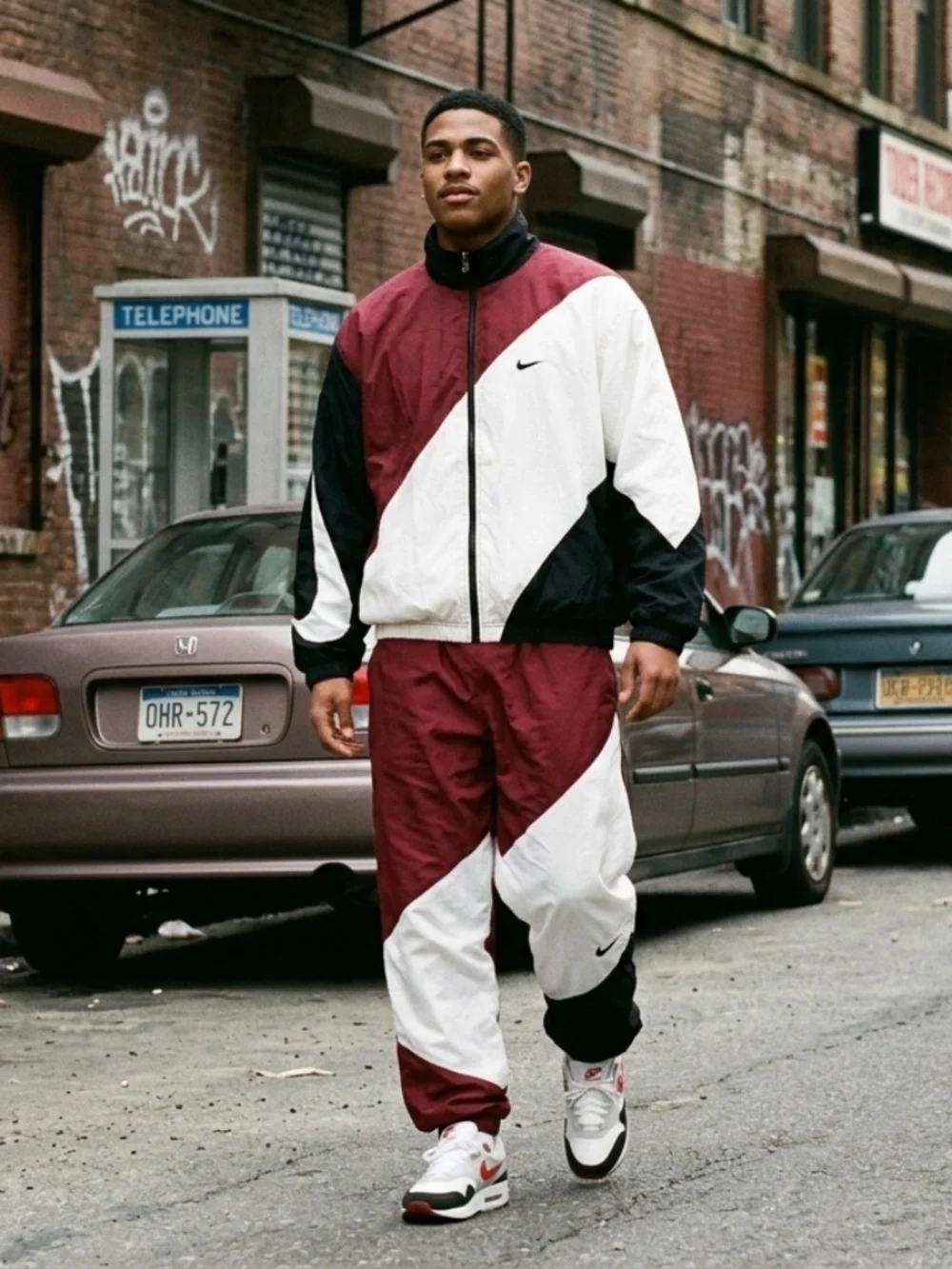 Vintage 90s Nike Windbreaker Jacket Color Block Swoosh Maroon Black White Men L